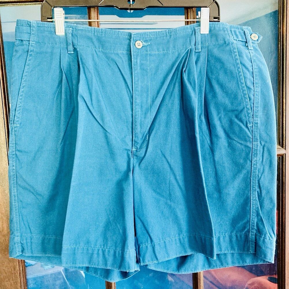 1990s Vintage Teal Blue Dockers Chino Shorts Pleated Work Dress Hiking Grunge